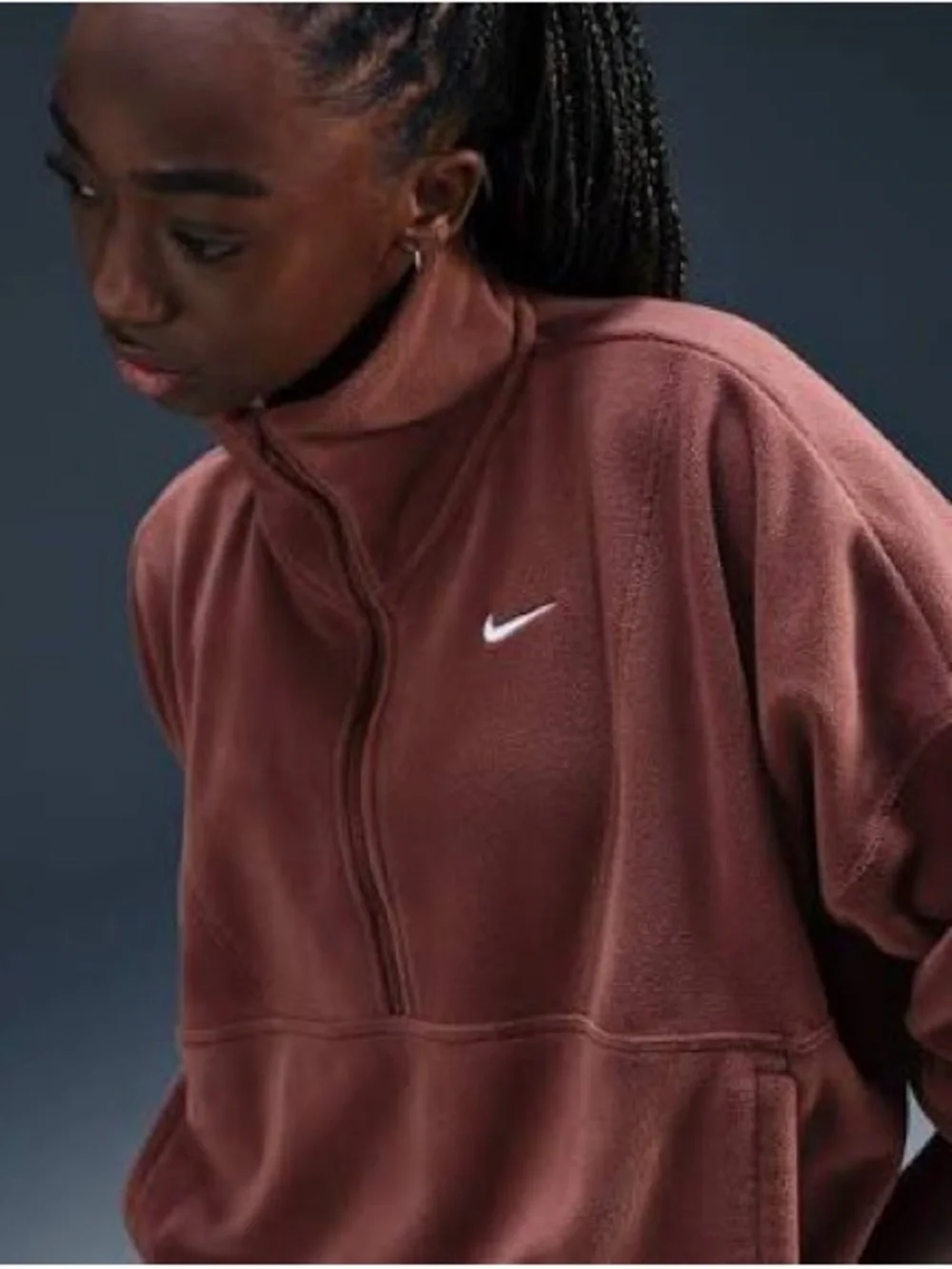 Women's Nike One Therma-FIT Oversized 1/2-Zip Fleece Top Red Sepia